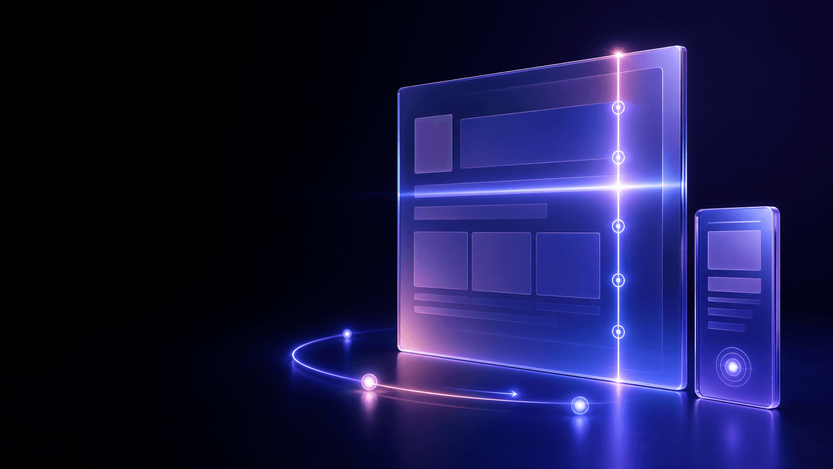 A desktop page and mobile panel being scanned before launch